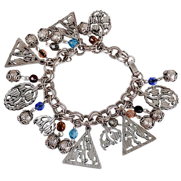 VTG Mid Century Bracelet Charm Glass Beads Silver Tone 1960s - Picture 1 of 12